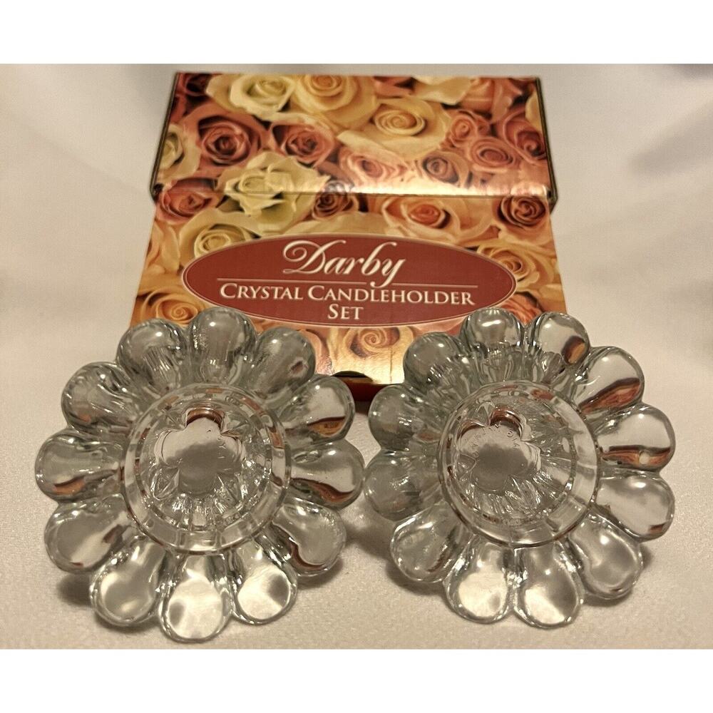 Clear Glass Candle Holder Set Vintage Crystal Darby Set Of 2 NIB